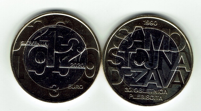 (afbeelding voor) 3 Euromunt Slovenie 2020 UNC